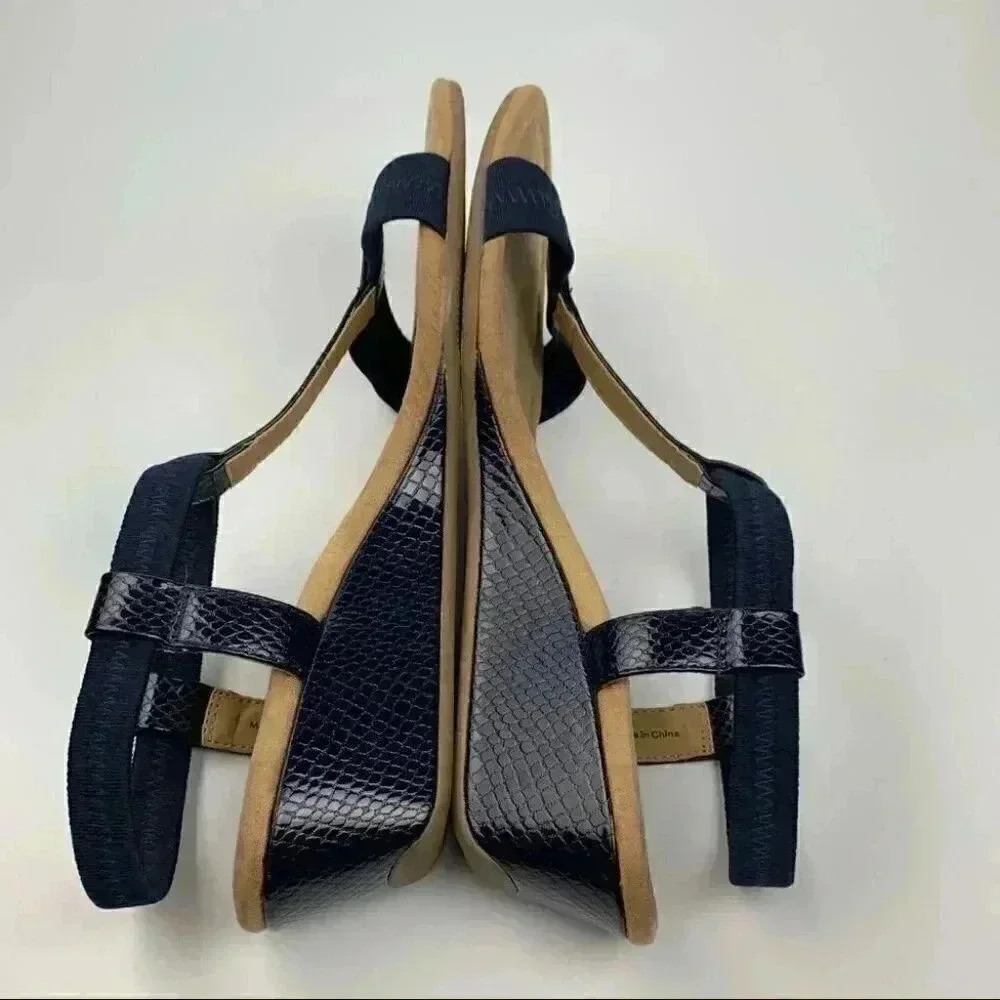 Alfani heels size 10 navy blue snakeskin print t-strap wedges coastalgranny